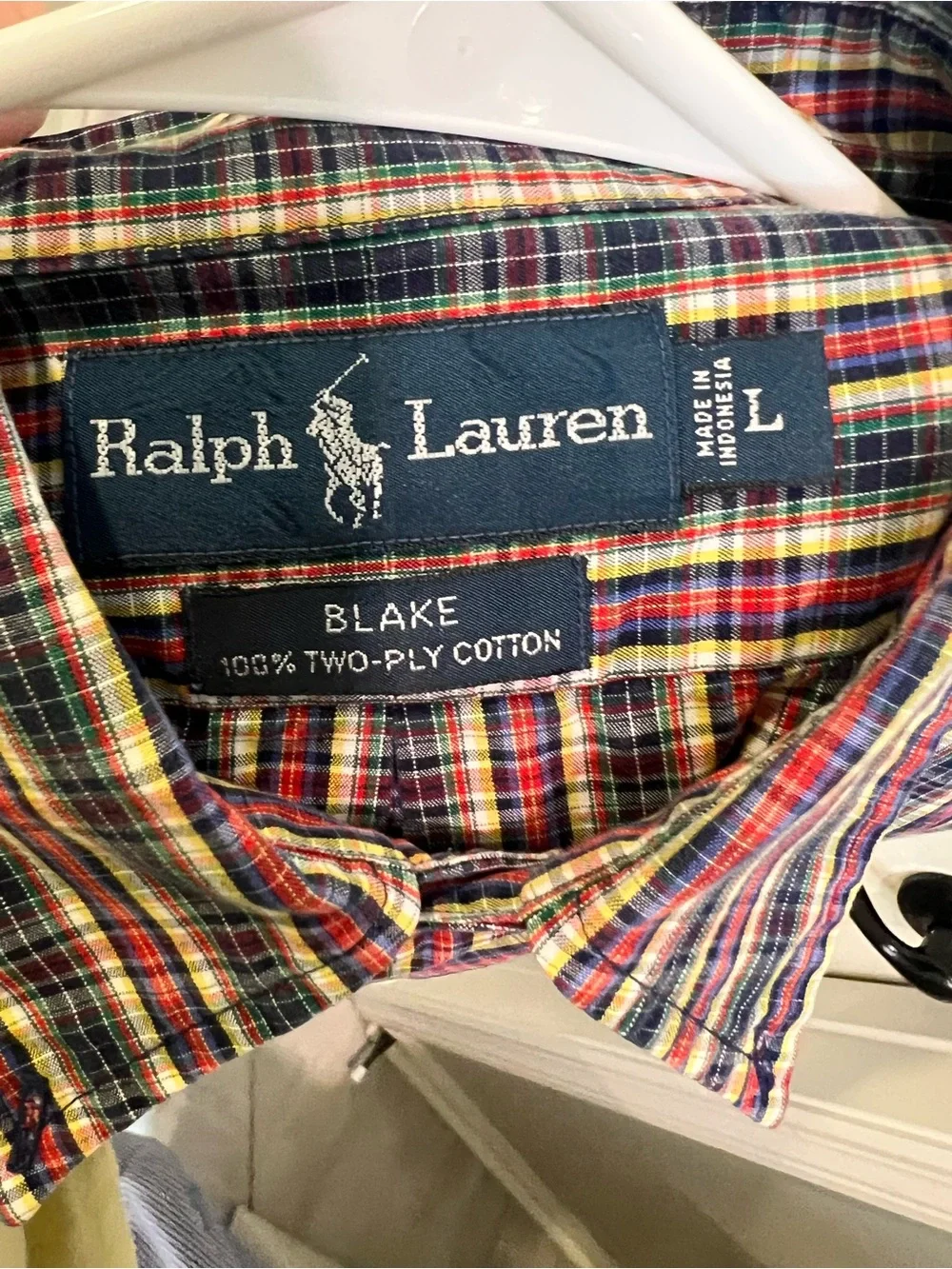Polo Ralph Lauren Blake Shirt Mens L Plaid Button Down Long Sleeve 100% Cotton
